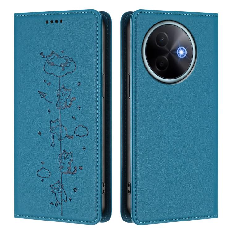 For vivo Y39 5G Cute Cats Embossed Magnetic RFID Vegan Leather Phone Case