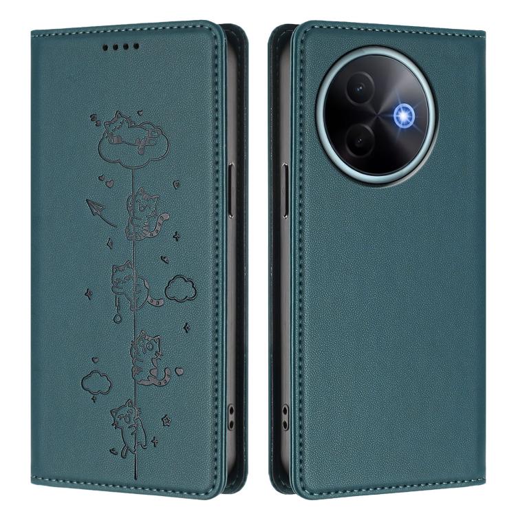 For vivo Y39 5G Cute Cats Embossed Magnetic RFID Vegan Leather Phone Case