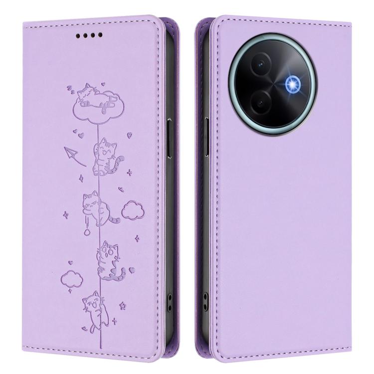 For vivo Y39 5G Cute Cats Embossed Magnetic RFID Vegan Leather Phone Case