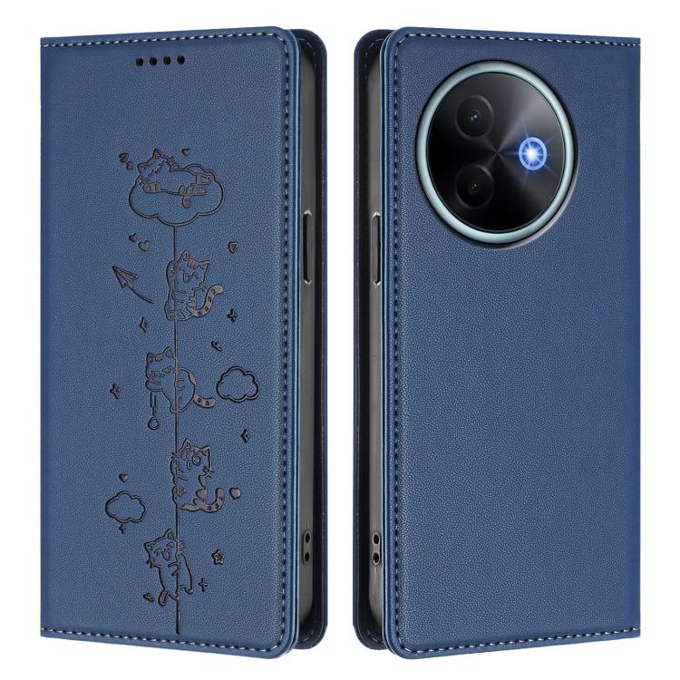 For vivo Y39 5G Cute Cats Embossed Magnetic RFID Vegan Leather Phone Case