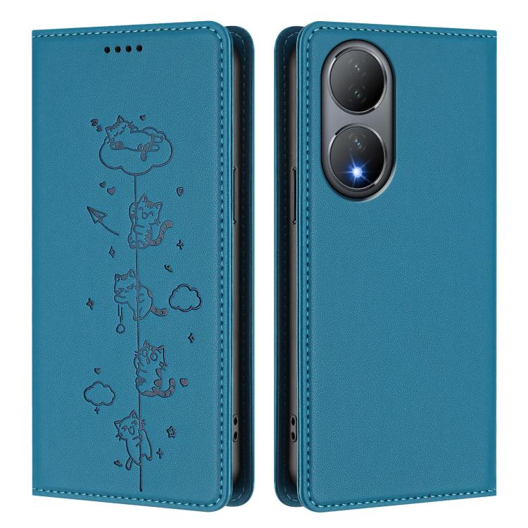 For vivo Y100 5G / Y100A 5G India Cute Cats Embossed Magnetic RFID Vegan Leather Phone Case