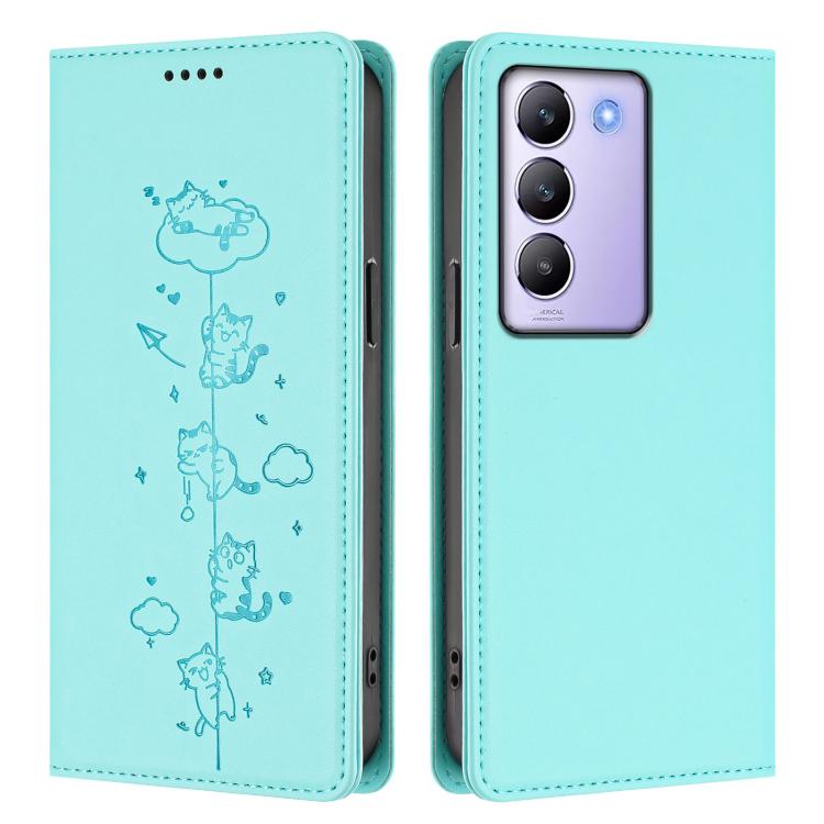 For vivo Y100 5G / T3 5G IDN Cute Cats Embossed Magnetic RFID Vegan Leather Phone Case
