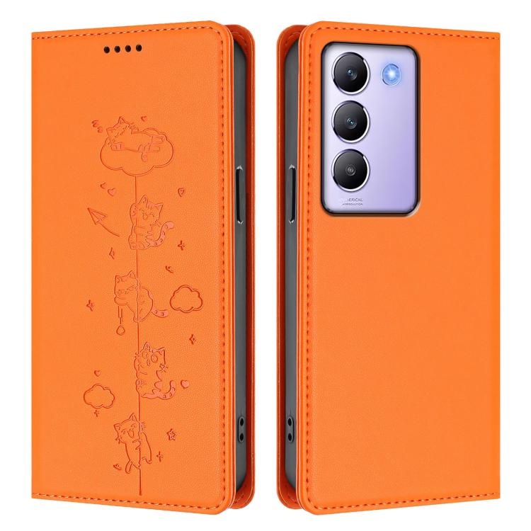 For vivo Y100 5G / T3 5G IDN Cute Cats Embossed Magnetic RFID Vegan Leather Phone Case