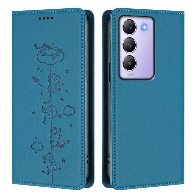 For vivo Y100 5G / T3 5G IDN Cute Cats Embossed Magnetic RFID Vegan Leather Phone Case