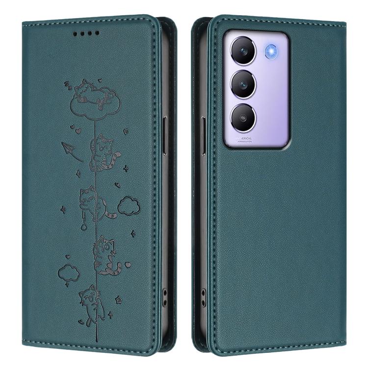 For vivo Y100 5G / T3 5G IDN Cute Cats Embossed Magnetic RFID Vegan Leather Phone Case