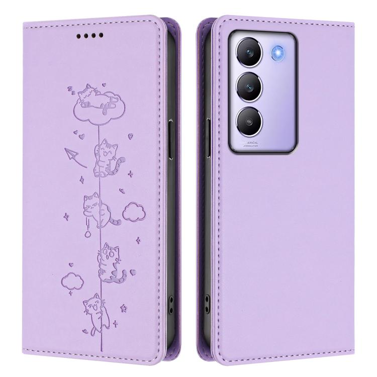For vivo Y100 5G / T3 5G IDN Cute Cats Embossed Magnetic RFID Vegan Leather Phone Case