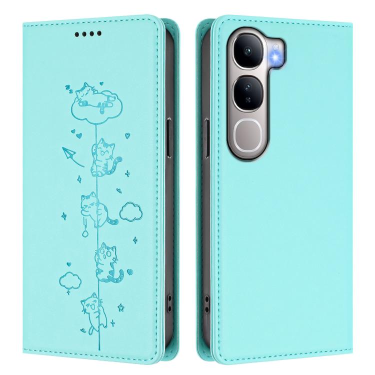 For vivo V40 Lite 5G / 4G / Y300 5G IDN Cute Cats Embossed Magnetic RFID Vegan Leather Phone Case