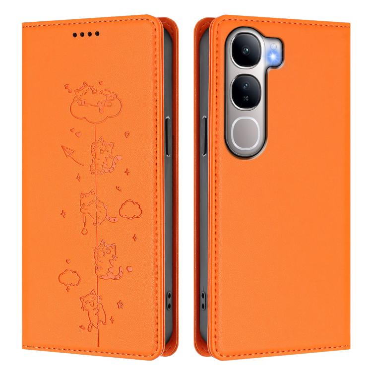 For vivo V40 Lite 5G / 4G / Y300 5G IDN Cute Cats Embossed Magnetic RFID Vegan Leather Phone Case