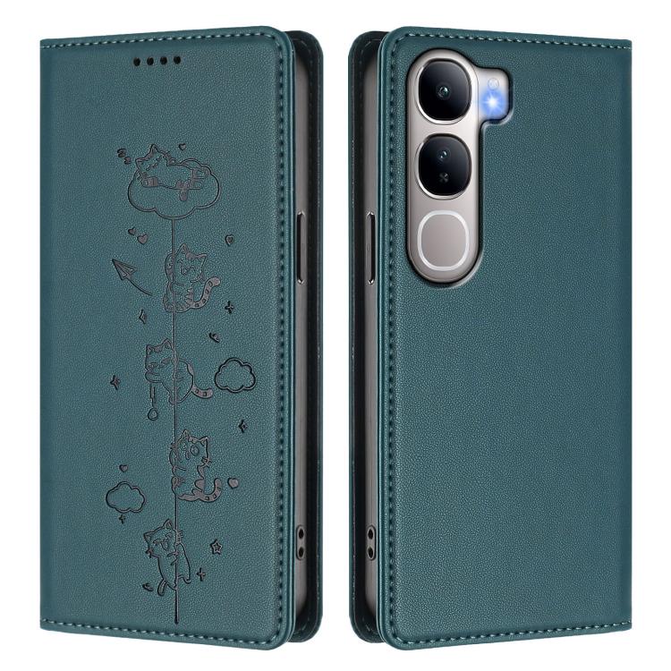 For vivo V40 Lite 5G / 4G / Y300 5G IDN Cute Cats Embossed Magnetic RFID Vegan Leather Phone Case