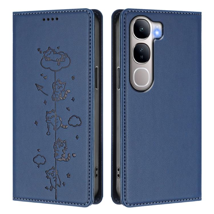 For vivo V40 Lite 5G / 4G / Y300 5G IDN Cute Cats Embossed Magnetic RFID Vegan Leather Phone Case
