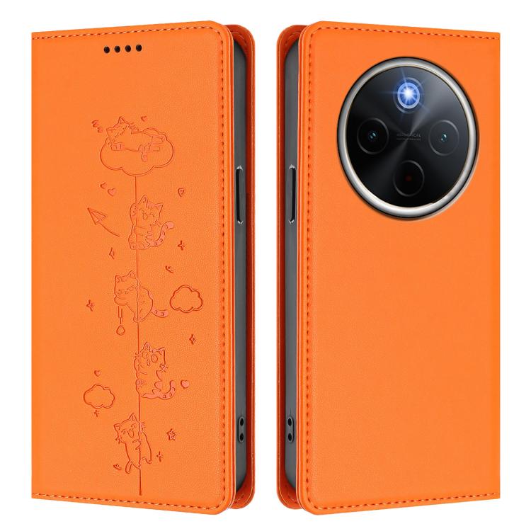 For vivo Y300 Pro+ 5G / T4 5G Cute Cats Embossed Magnetic RFID Vegan Leather Phone Case