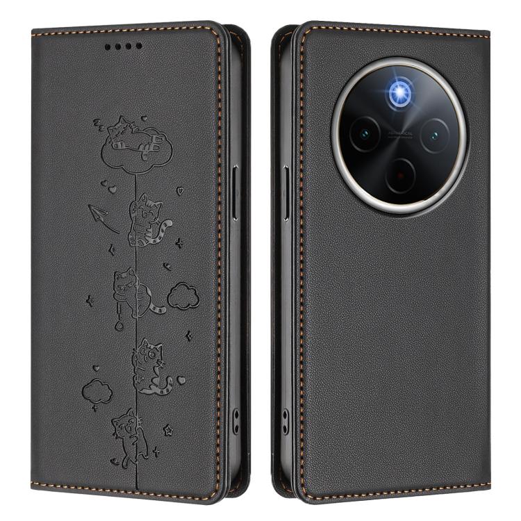For vivo Y300 Pro+ 5G / T4 5G Cute Cats Embossed Magnetic RFID Vegan Leather Phone Case