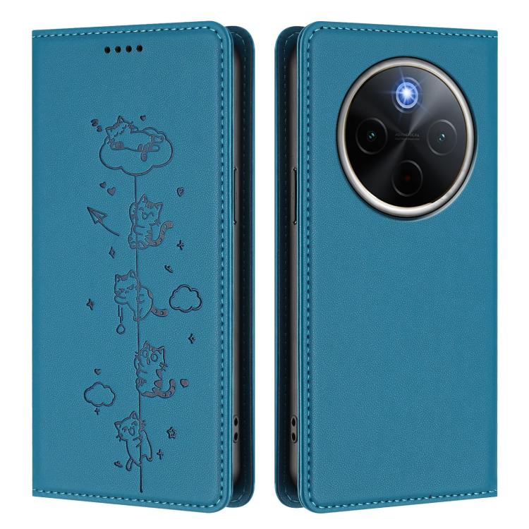 For vivo Y300 Pro+ 5G / T4 5G Cute Cats Embossed Magnetic RFID Vegan Leather Phone Case