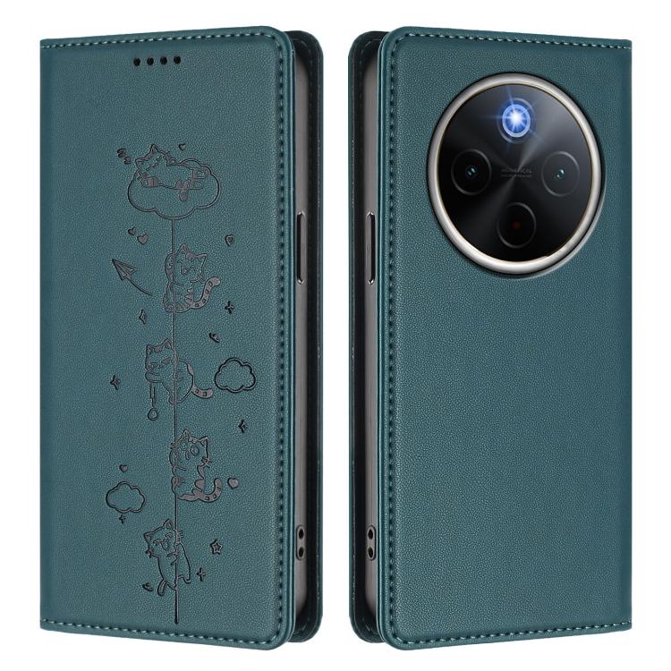 For vivo Y300 Pro+ 5G / T4 5G Cute Cats Embossed Magnetic RFID Vegan Leather Phone Case