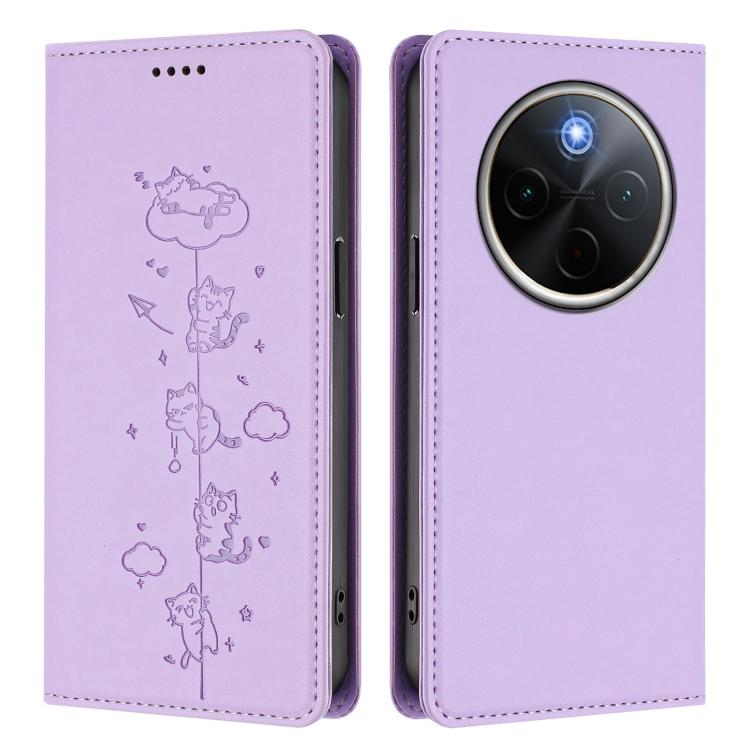 For vivo Y300 Pro+ 5G / T4 5G Cute Cats Embossed Magnetic RFID Vegan Leather Phone Case