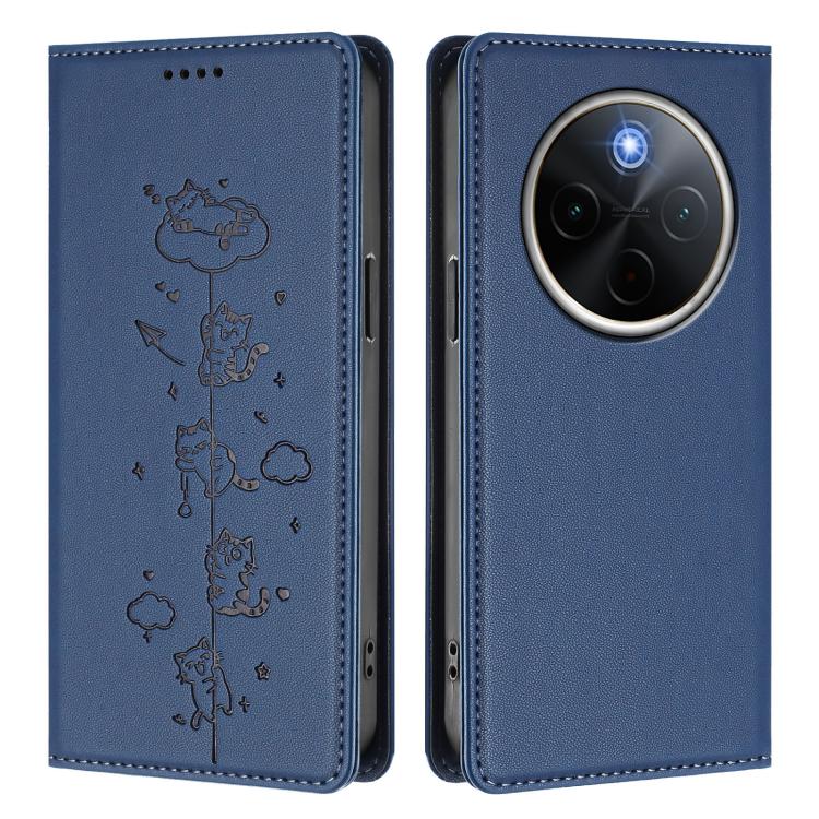 For vivo Y300 Pro+ 5G / T4 5G Cute Cats Embossed Magnetic RFID Vegan Leather Phone Case