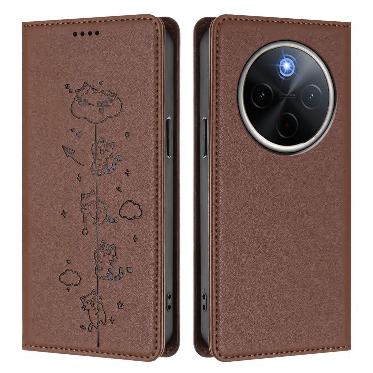 For vivo Y300 Pro+ 5G / T4 5G Cute Cats Embossed Magnetic RFID Vegan Leather Phone Case