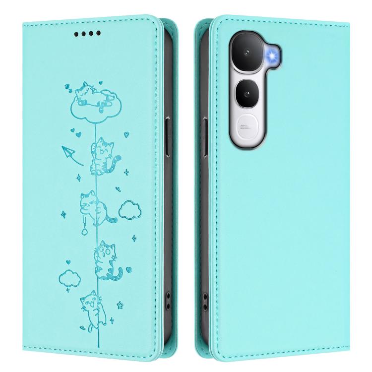For vivo Y400 5G / 4G Cute Cats Embossed Magnetic RFID Vegan Leather Phone Case
