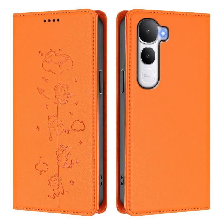 For vivo Y400 5G / 4G Cute Cats Embossed Magnetic RFID Vegan Leather Phone Case