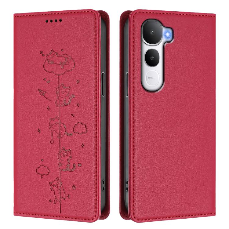 For vivo Y400 5G / 4G Cute Cats Embossed Magnetic RFID Vegan Leather Phone Case