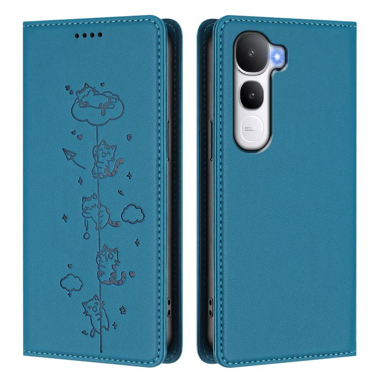 For vivo Y400 5G / 4G Cute Cats Embossed Magnetic RFID Vegan Leather Phone Case