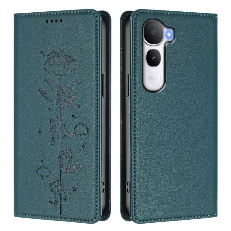 For vivo Y400 5G / 4G Cute Cats Embossed Magnetic RFID Vegan Leather Phone Case