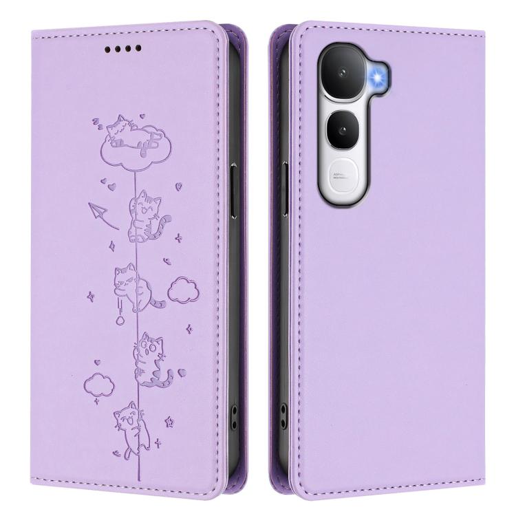 For vivo Y400 5G / 4G Cute Cats Embossed Magnetic RFID Vegan Leather Phone Case
