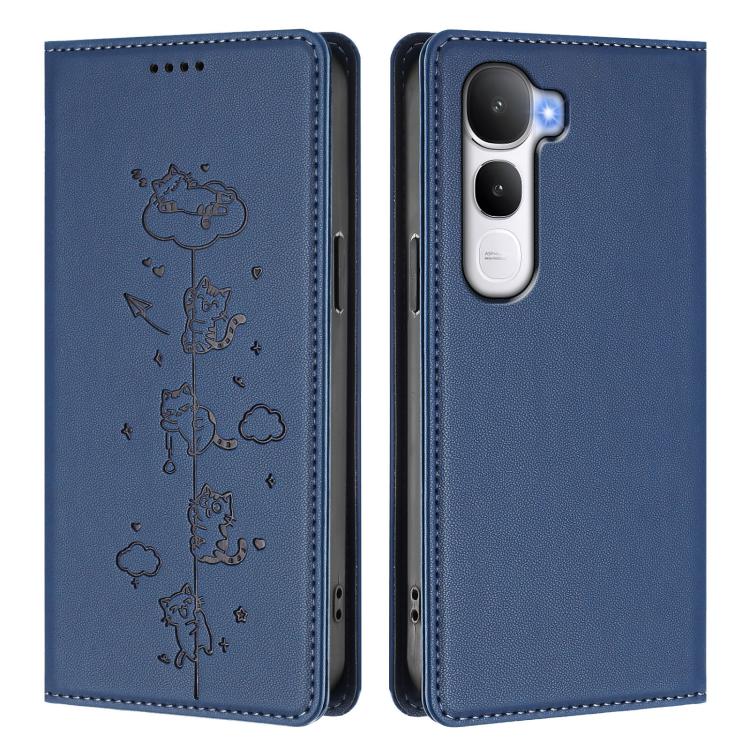 For vivo Y400 5G / 4G Cute Cats Embossed Magnetic RFID Vegan Leather Phone Case