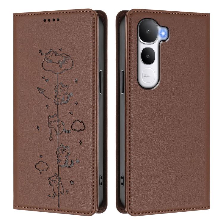 For vivo Y400 5G / 4G Cute Cats Embossed Magnetic RFID Vegan Leather Phone Case