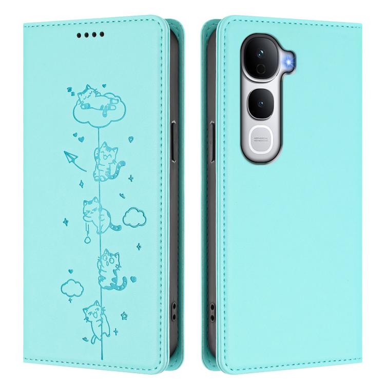 For vivo Y400 Pro 5G Cute Cats Embossed Magnetic RFID Vegan Leather Phone Case