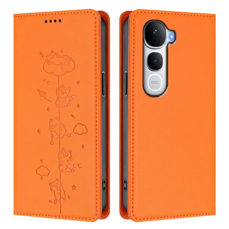 For vivo Y400 Pro 5G Cute Cats Embossed Magnetic RFID Vegan Leather Phone Case