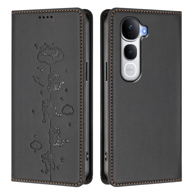 For vivo Y400 Pro 5G Cute Cats Embossed Magnetic RFID Vegan Leather Phone Case