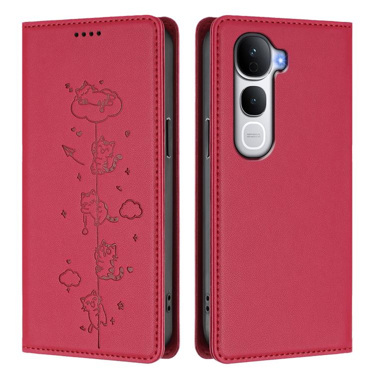 For vivo Y400 Pro 5G Cute Cats Embossed Magnetic RFID Vegan Leather Phone Case