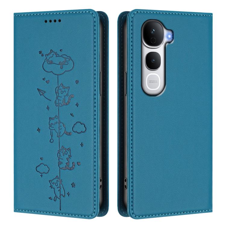 For vivo Y400 Pro 5G Cute Cats Embossed Magnetic RFID Vegan Leather Phone Case