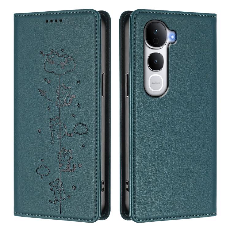 For vivo Y400 Pro 5G Cute Cats Embossed Magnetic RFID Vegan Leather Phone Case