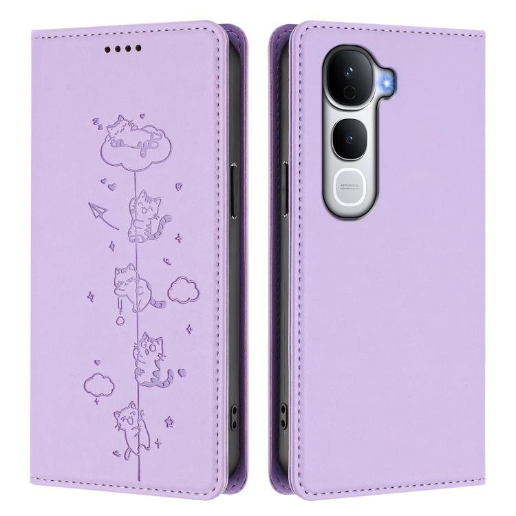 For vivo Y400 Pro 5G Cute Cats Embossed Magnetic RFID Vegan Leather Phone Case