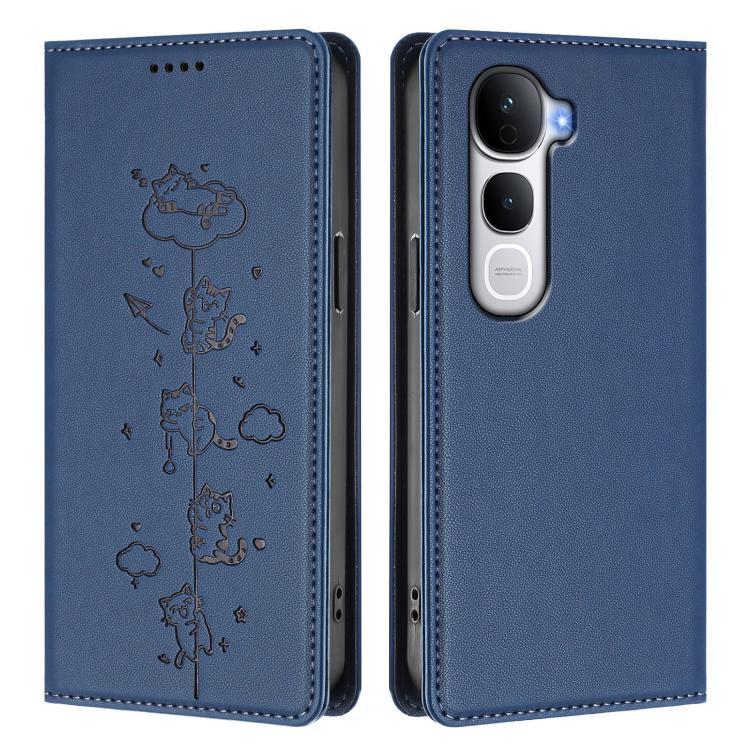 For vivo Y400 Pro 5G Cute Cats Embossed Magnetic RFID Vegan Leather Phone Case