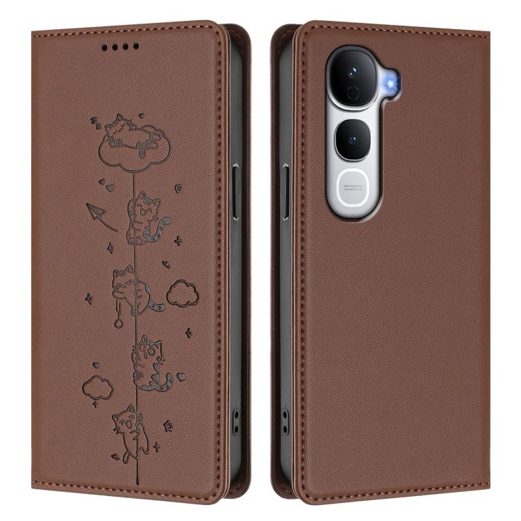 For vivo Y400 Pro 5G Cute Cats Embossed Magnetic RFID Vegan Leather Phone Case