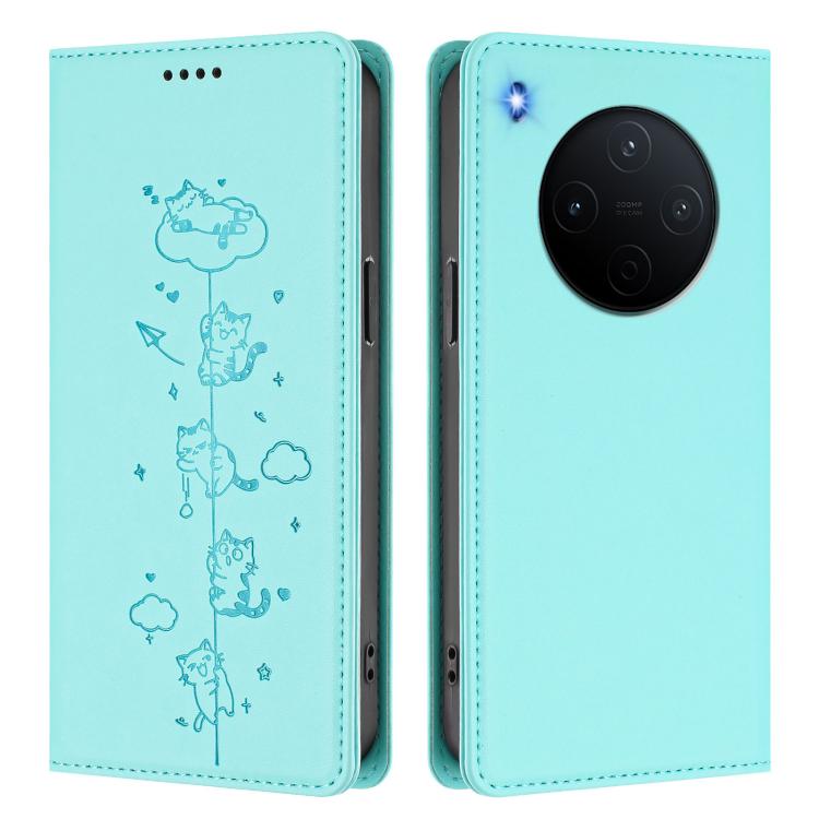 For vivo Y500 Pro 5G Cute Cats Embossed Magnetic RFID Vegan Leather Phone Case