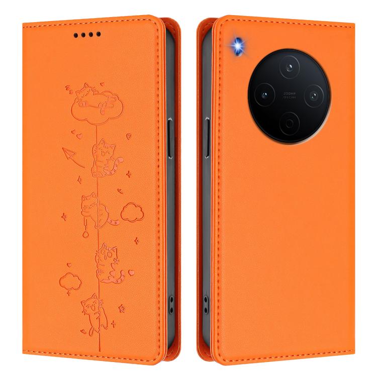 For vivo Y500 Pro 5G Cute Cats Embossed Magnetic RFID Vegan Leather Phone Case