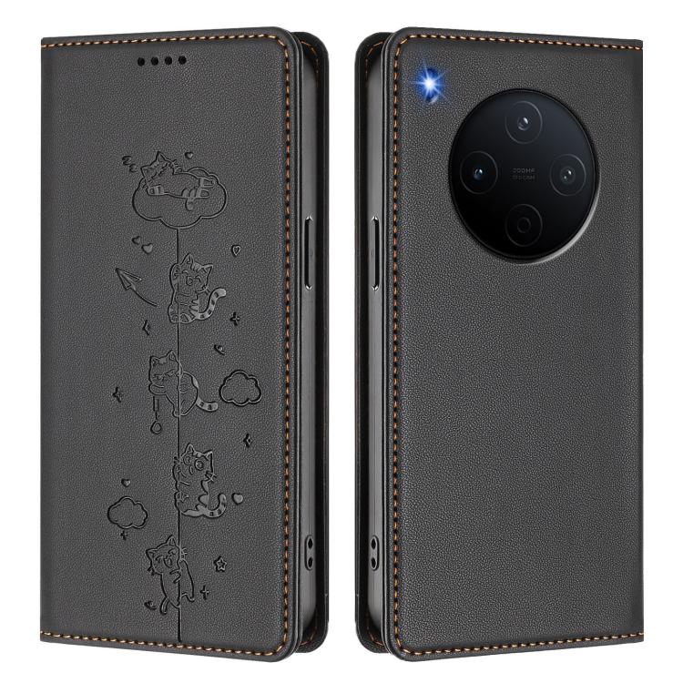 For vivo Y500 Pro 5G Cute Cats Embossed Magnetic RFID Vegan Leather Phone Case
