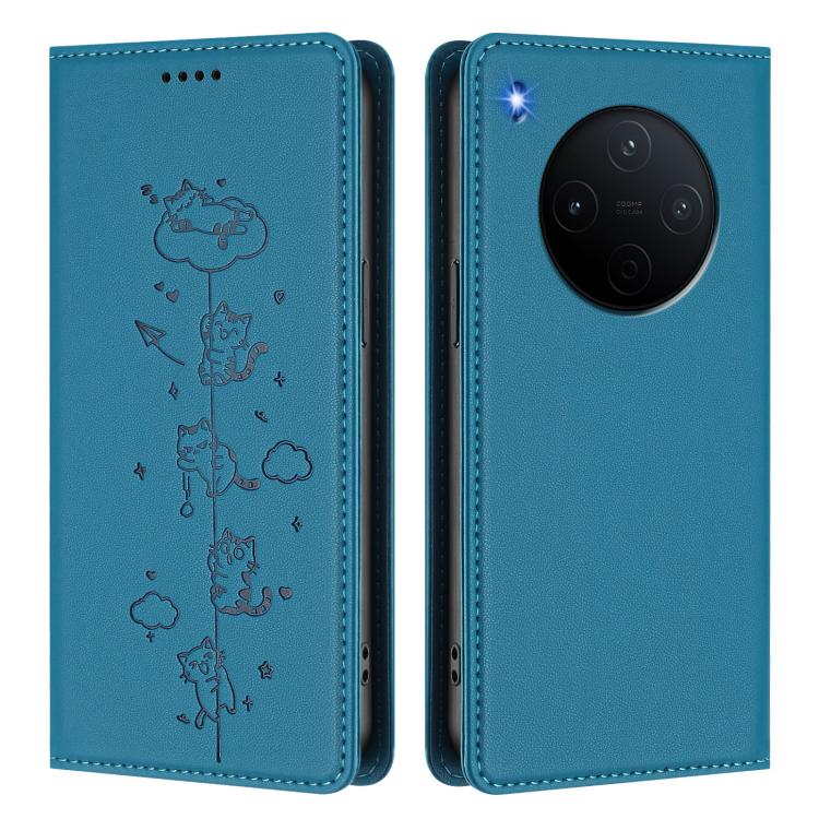 For vivo Y500 Pro 5G Cute Cats Embossed Magnetic RFID Vegan Leather Phone Case