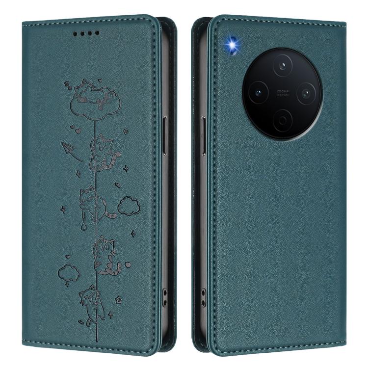 For vivo Y500 Pro 5G Cute Cats Embossed Magnetic RFID Vegan Leather Phone Case