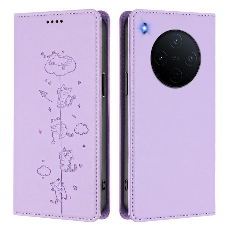For vivo Y500 Pro 5G Cute Cats Embossed Magnetic RFID Vegan Leather Phone Case