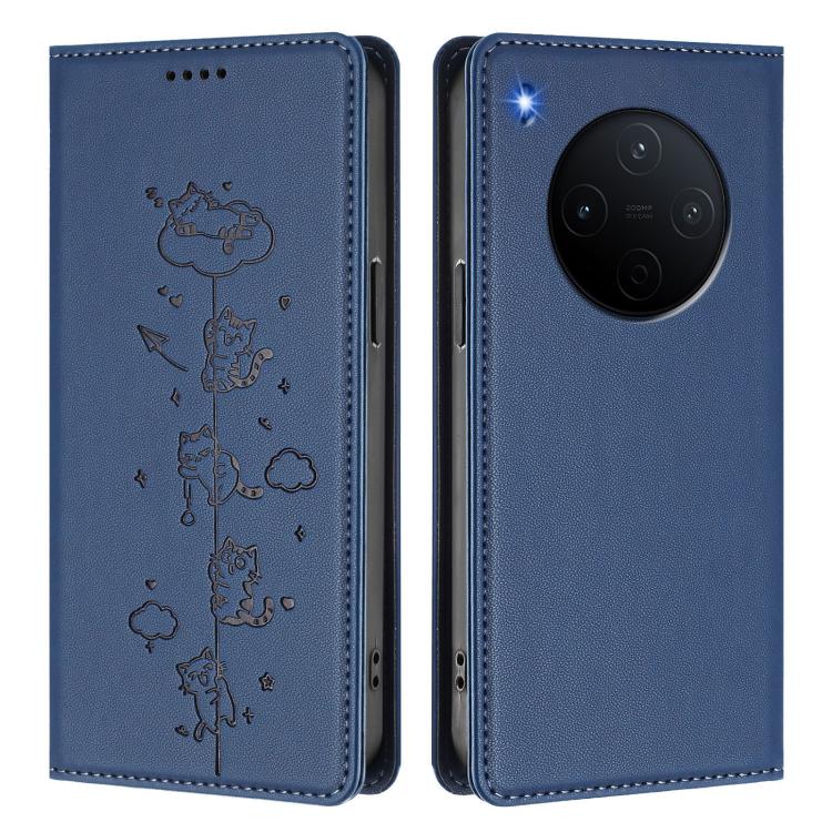For vivo Y500 Pro 5G Cute Cats Embossed Magnetic RFID Vegan Leather Phone Case