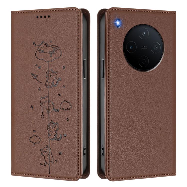 For vivo Y500 Pro 5G Cute Cats Embossed Magnetic RFID Vegan Leather Phone Case
