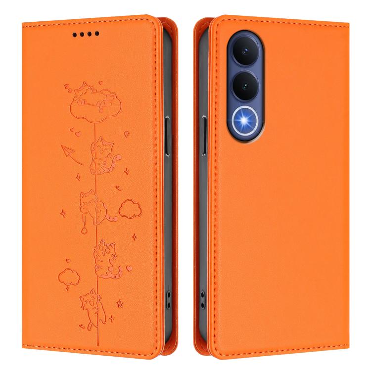 For vivo V70 FE 5G Cute Cats Embossed Magnetic RFID Vegan Leather Phone Case