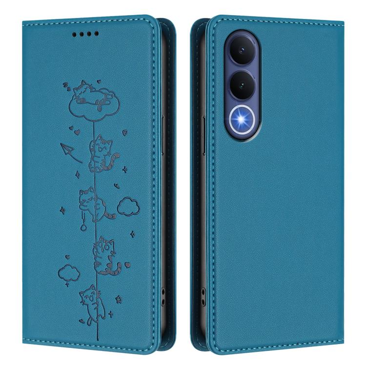 For vivo V70 FE 5G Cute Cats Embossed Magnetic RFID Vegan Leather Phone Case