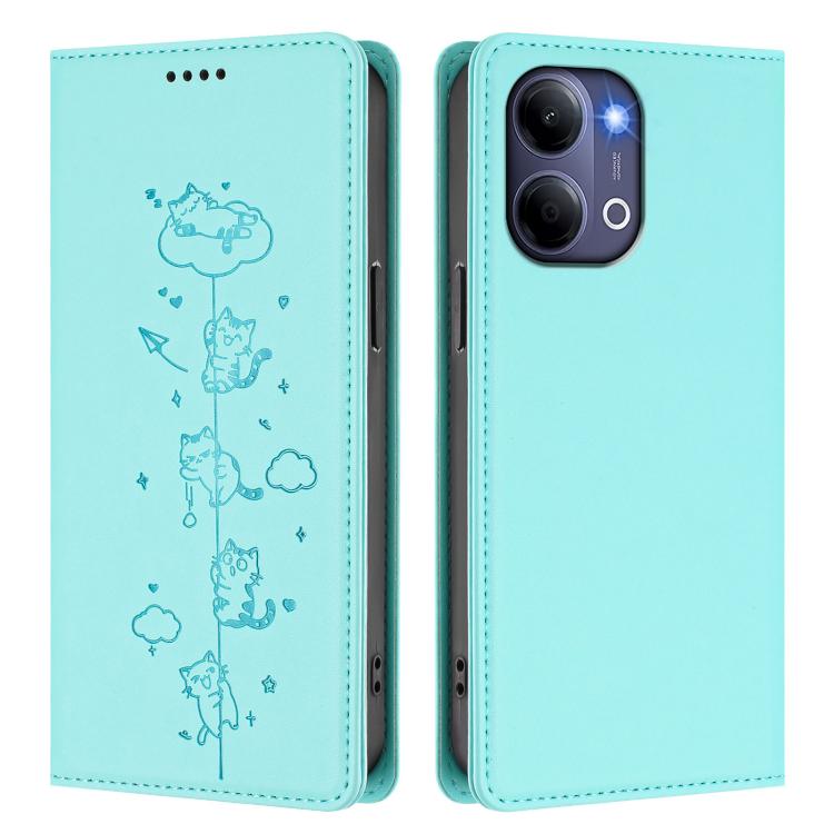 For vivo Y21 5G 2026 / vivo Y05 4G Cute Cats Embossed Magnetic RFID Vegan Leather Phone Case