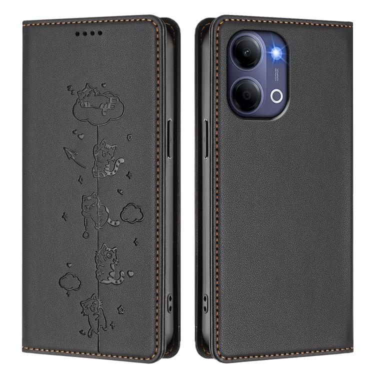 For vivo Y21 5G 2026 / vivo Y05 4G Cute Cats Embossed Magnetic RFID Vegan Leather Phone Case